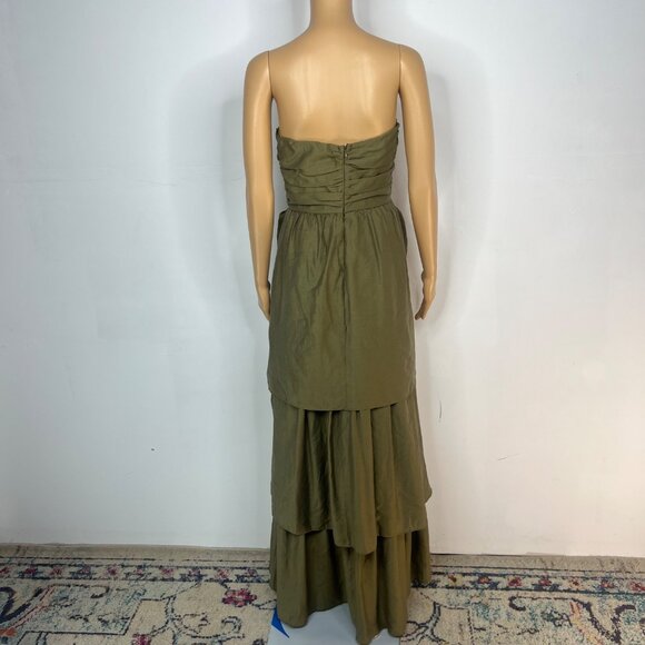 Lena The Rose Petals Dress Sage Green Tiered Strapless Maxi Sweetheart Layered - Picture 5 of 9